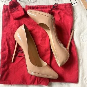Christian Louboutin Pigalle Plato 120 Beige Patent Leather Pumps